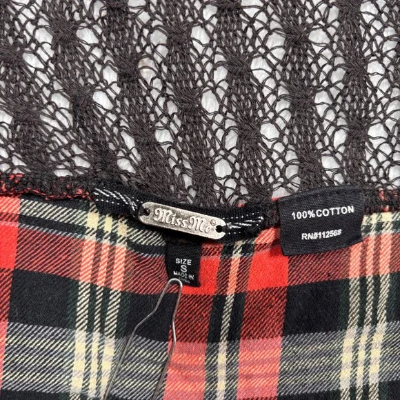 Miss Me Flannel Western Button Women S Plaid Studded Crochet Lace Cowgirl Rodeo - Picture 4 of 14